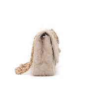 Chanel Classic Single Flap Medium Raffia Stroh Hellbeige GHW