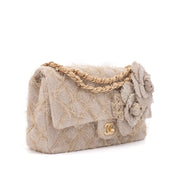 Chanel Classic Single Flap Medium Raffia Stroh Hellbeige GHW