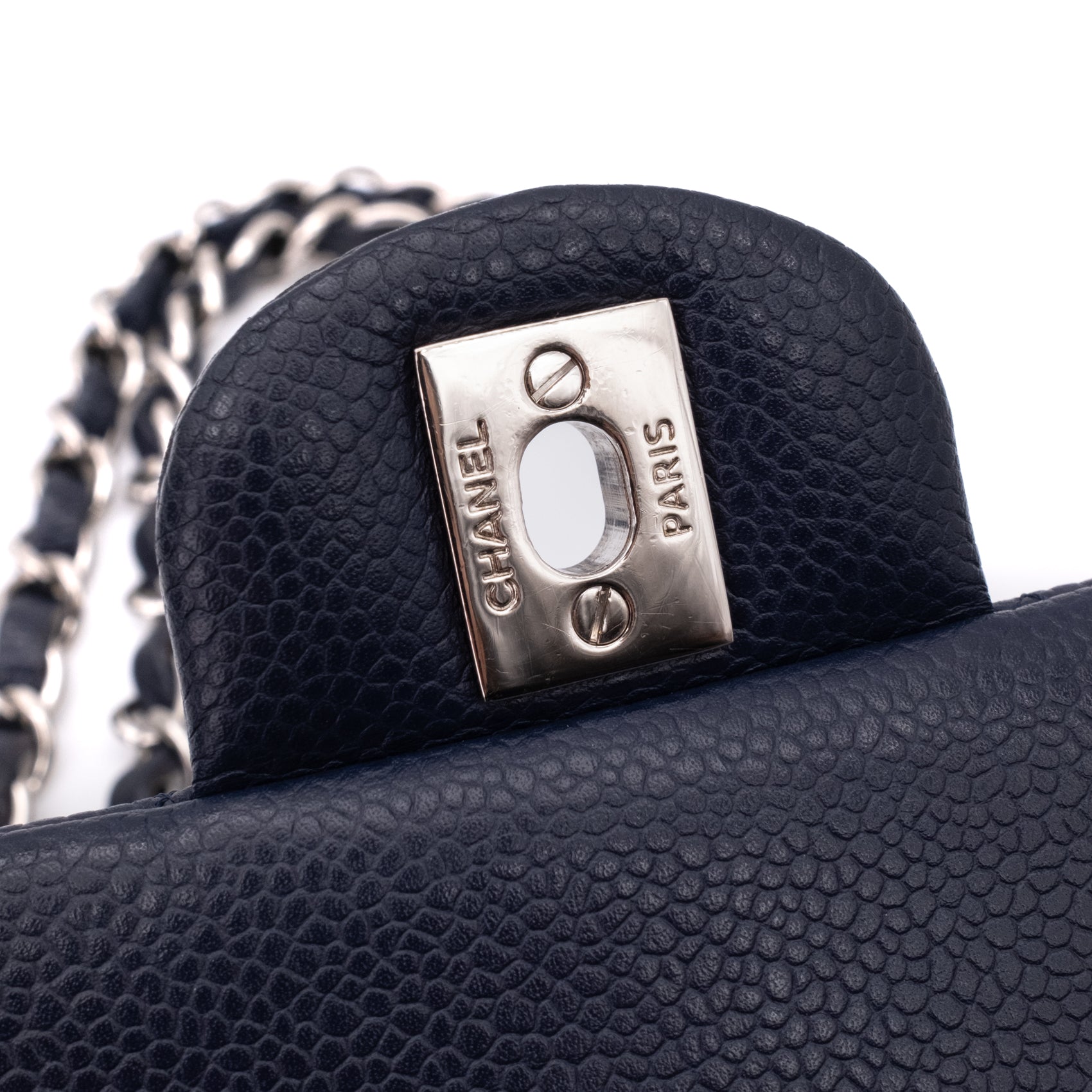 Chanel Classic Double Flap Medium Caviar Leder Dunkelblau PHW