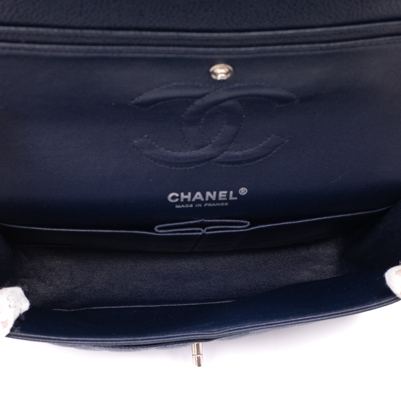 Chanel Classic Double Flap Medium Caviar Leder Dunkelblau PHW