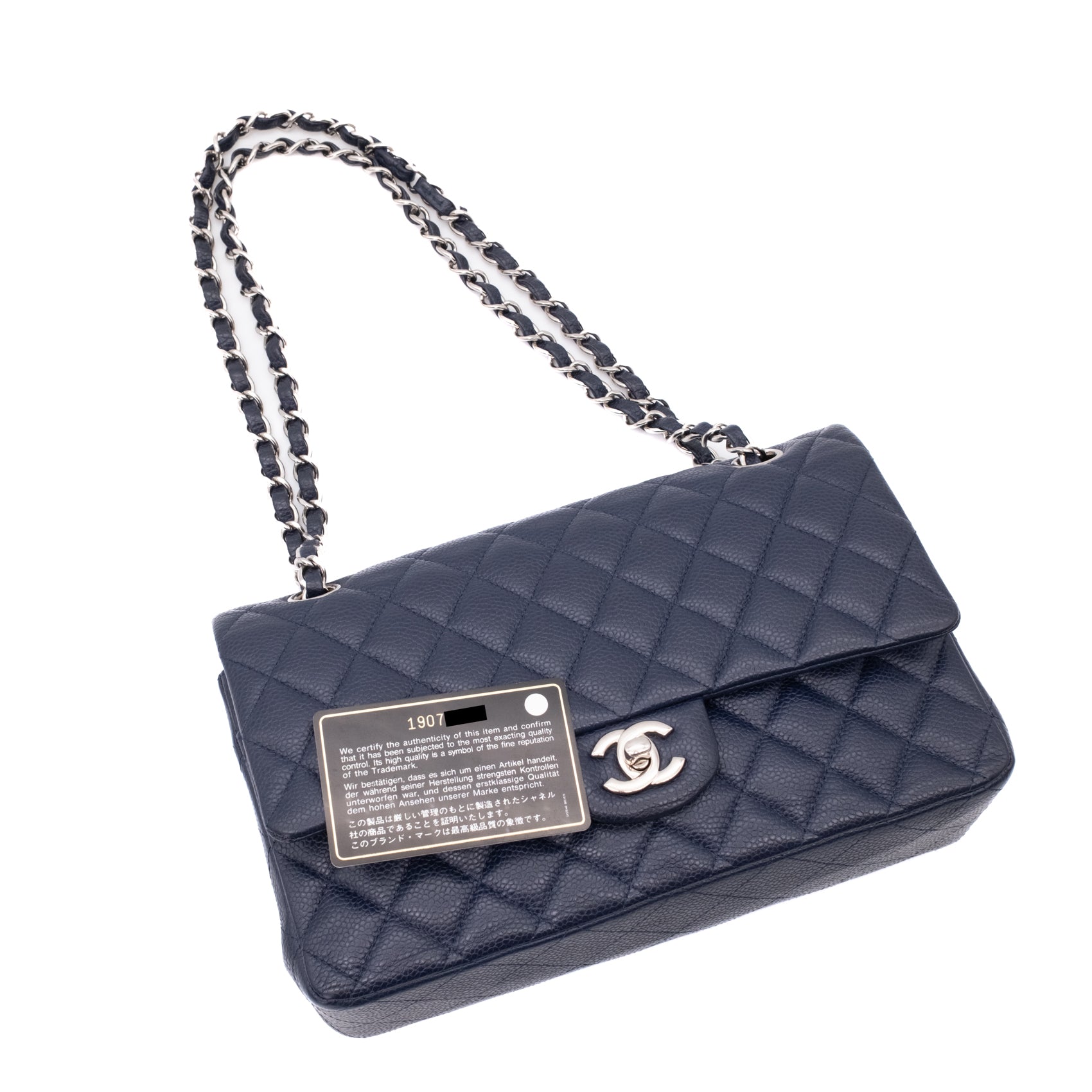 Chanel Classic Double Flap Medium Caviar Leder Dunkelblau PHW