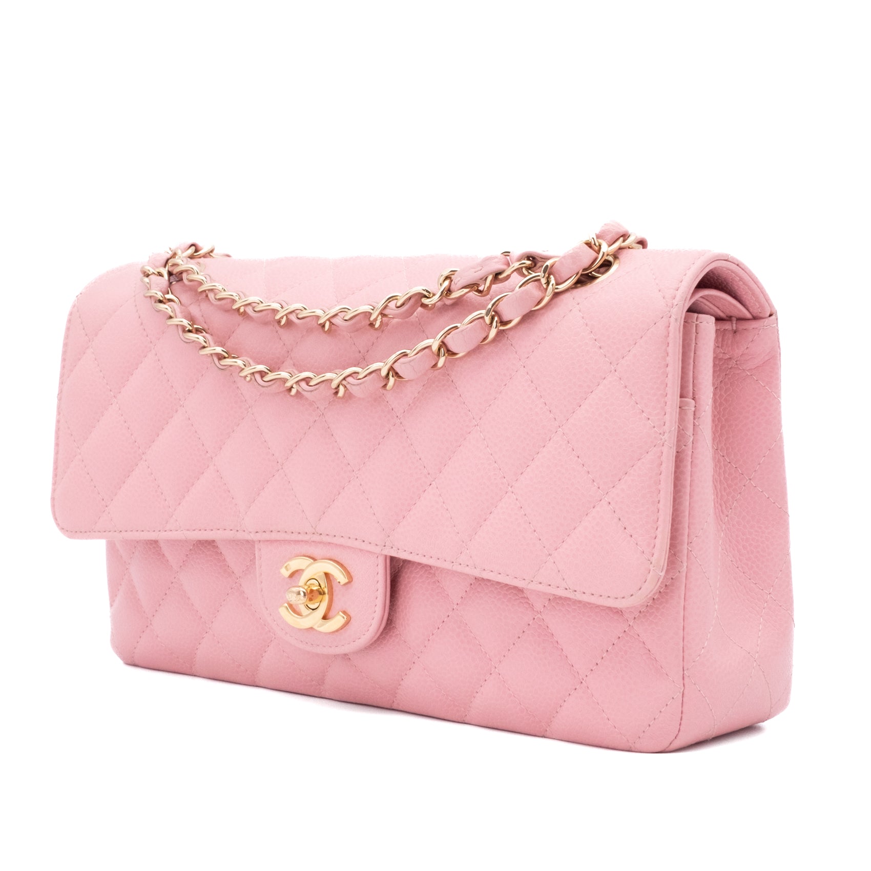 Chanel Classic Double Flap Bag Medium Caviar Sakura Pink 24k GHW