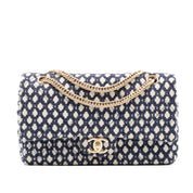 Chanel Classic Double Flap Medium Cotton Seide Navy Creme GHW