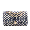 Chanel Classic Double Flap Medium Cotton Seide Navy Creme GHW