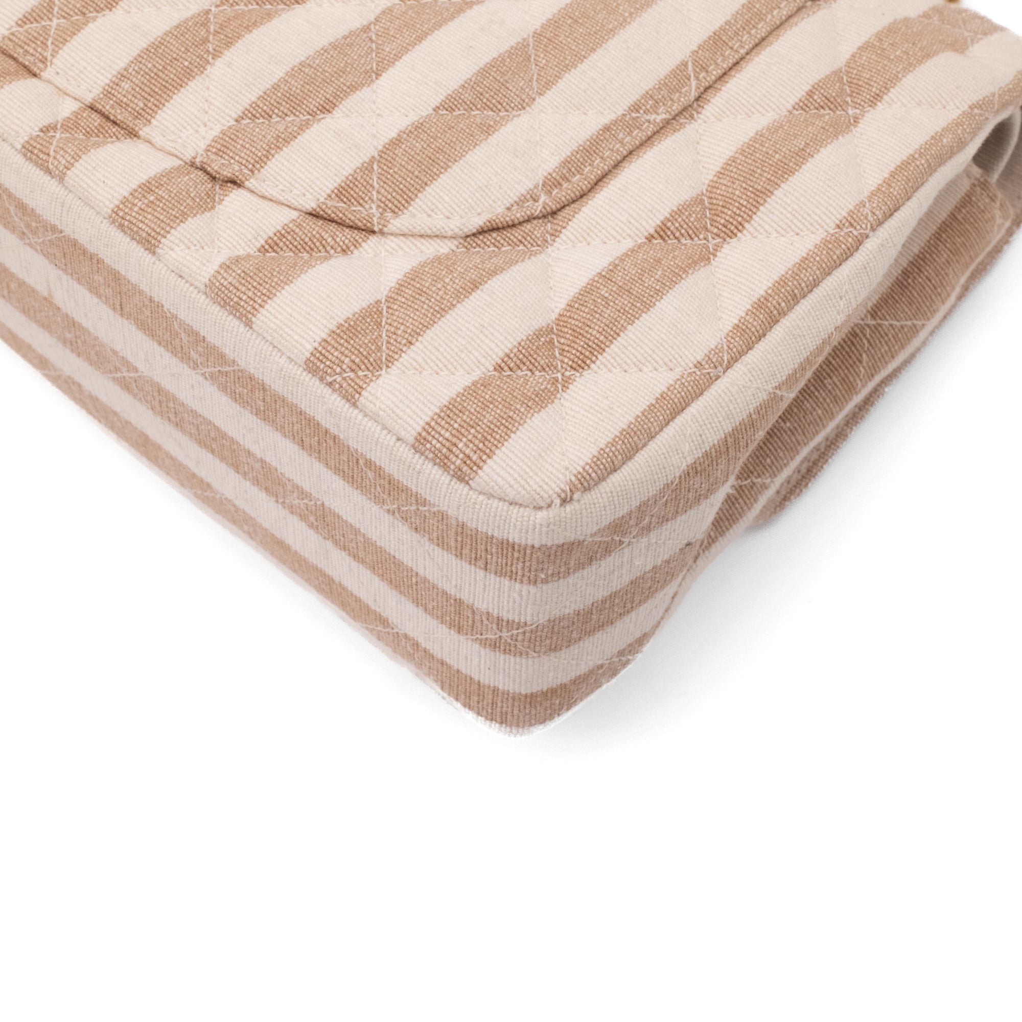 Chanel Classic Double Flap Small Canvas Leinen Beige Creme Streifen GHW