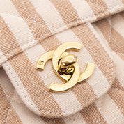 Chanel Classic Double Flap Small Canvas Leinen Beige Creme Streifen GHW