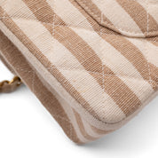 Chanel Classic Double Flap Small Canvas Leinen Beige Creme Streifen GHW