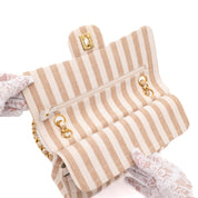 Chanel Classic Double Flap Small Canvas Leinen Beige Creme Streifen GHW
