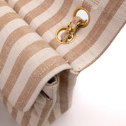 Chanel Classic Double Flap Small Canvas Leinen Beige Creme Streifen GHW