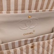 Chanel Classic Double Flap Small Canvas Leinen Beige Creme Streifen GHW