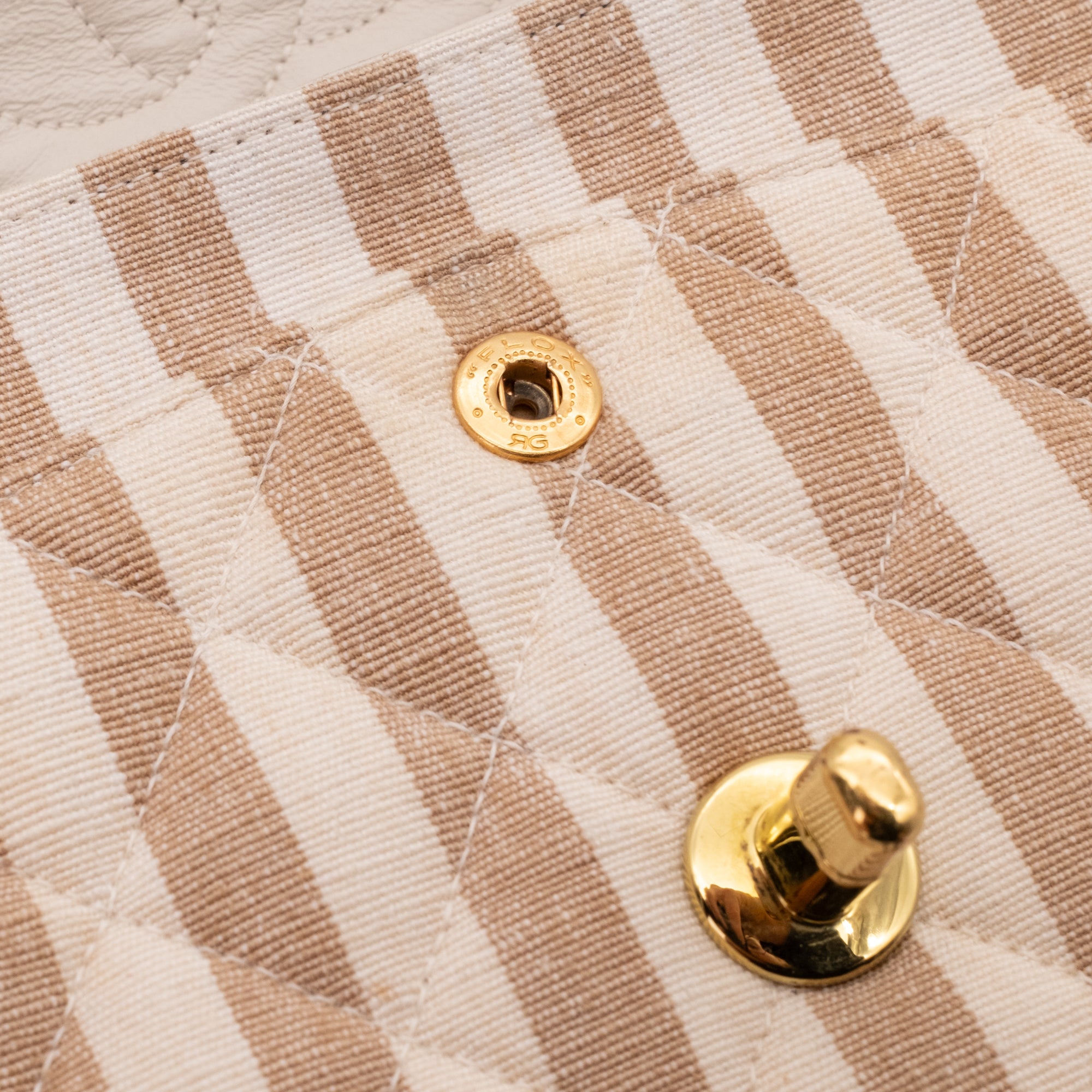 Chanel Classic Double Flap Small Canvas Leinen Beige Creme Streifen GHW