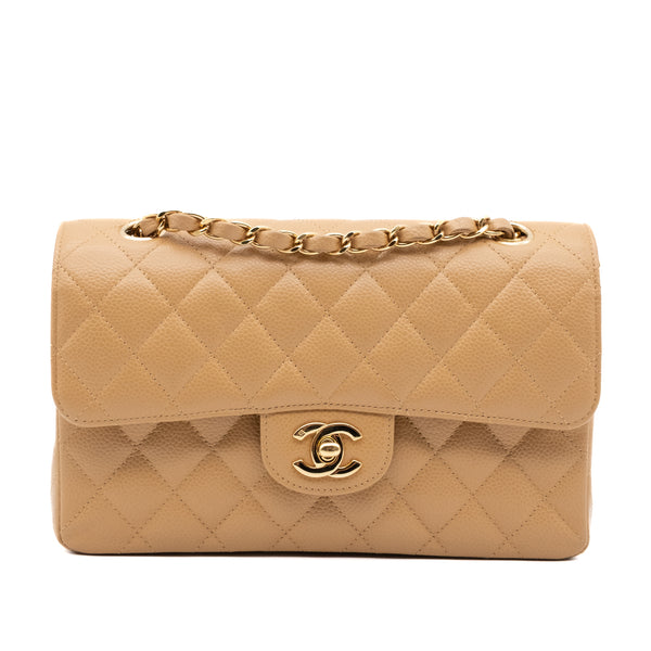 Chanel Classic Double Flap Small Caviar Leder Beige GHW