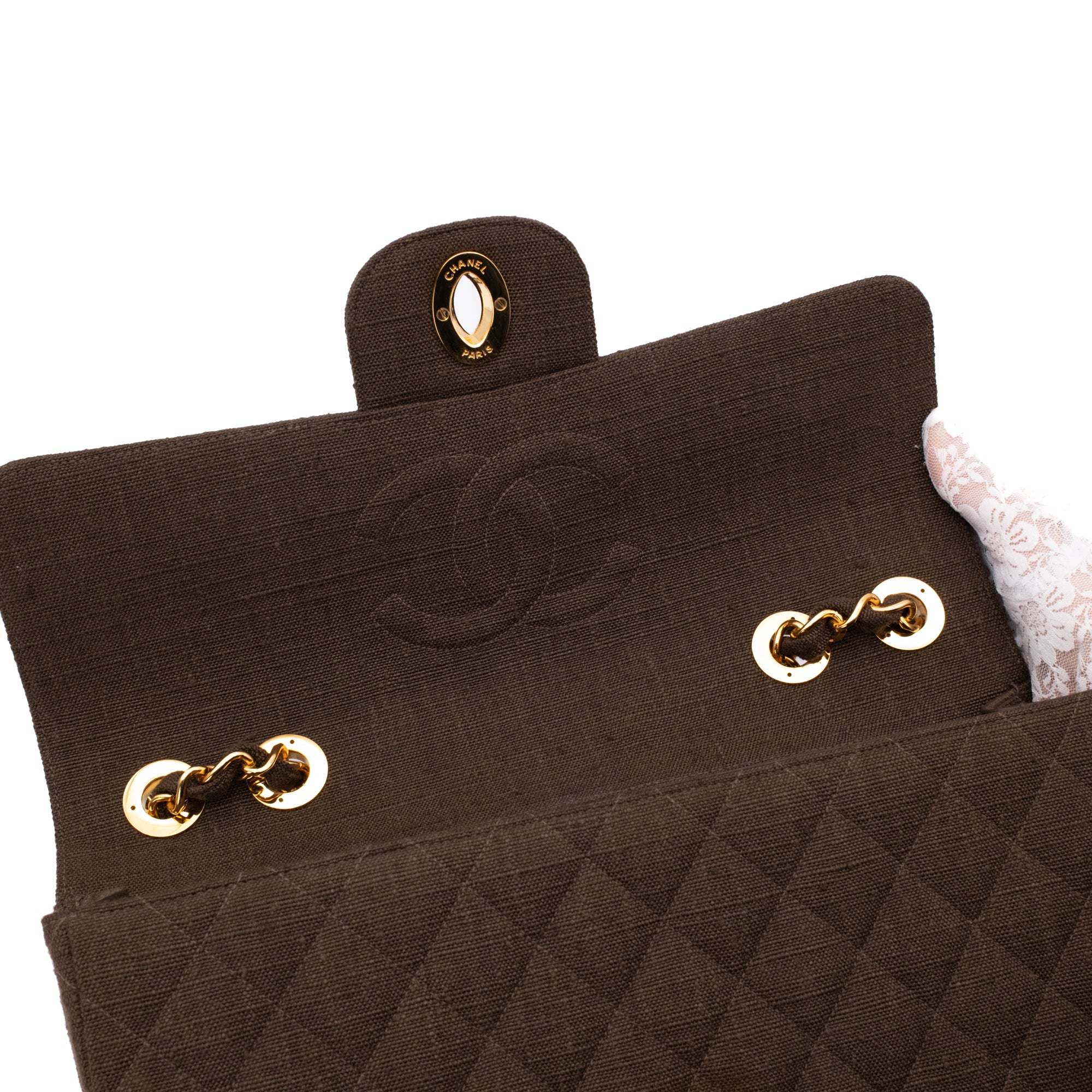 Chanel Classic Jumbo Maxi Single Flap Leinen Braun GHW