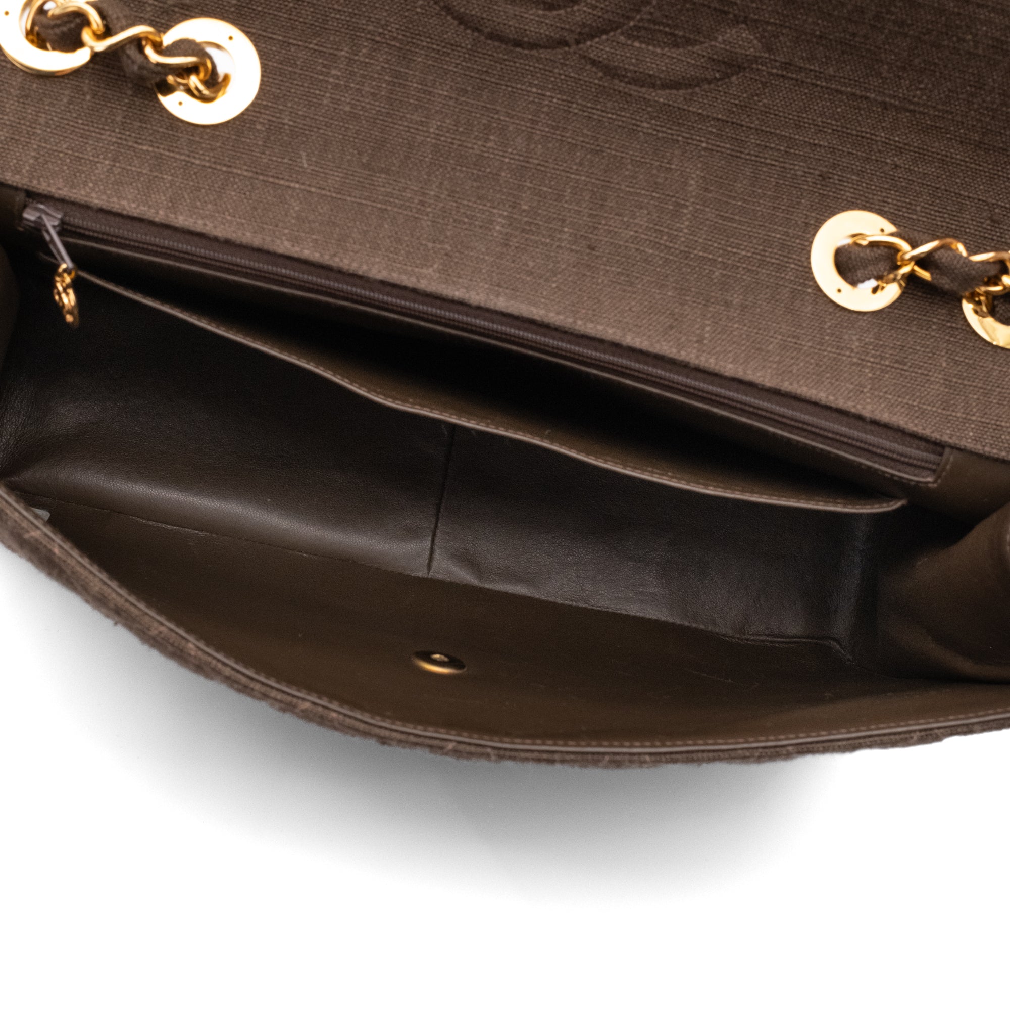 Chanel Classic Jumbo Maxi Single Flap Leinen Braun GHW