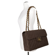 Chanel Classic Jumbo Maxi Single Flap Leinen Braun GHW