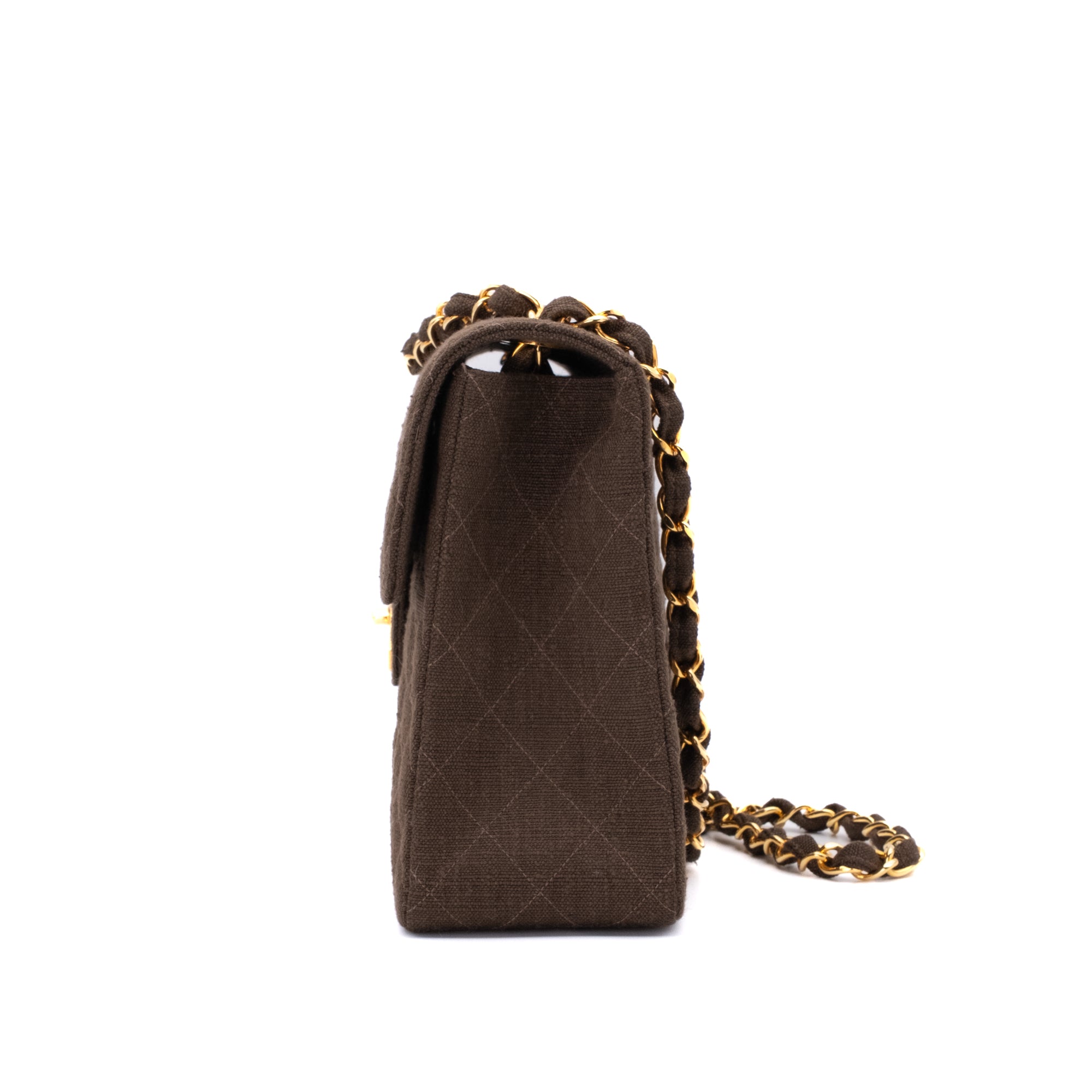 Chanel Classic Jumbo Maxi Single Flap Leinen Braun GHW