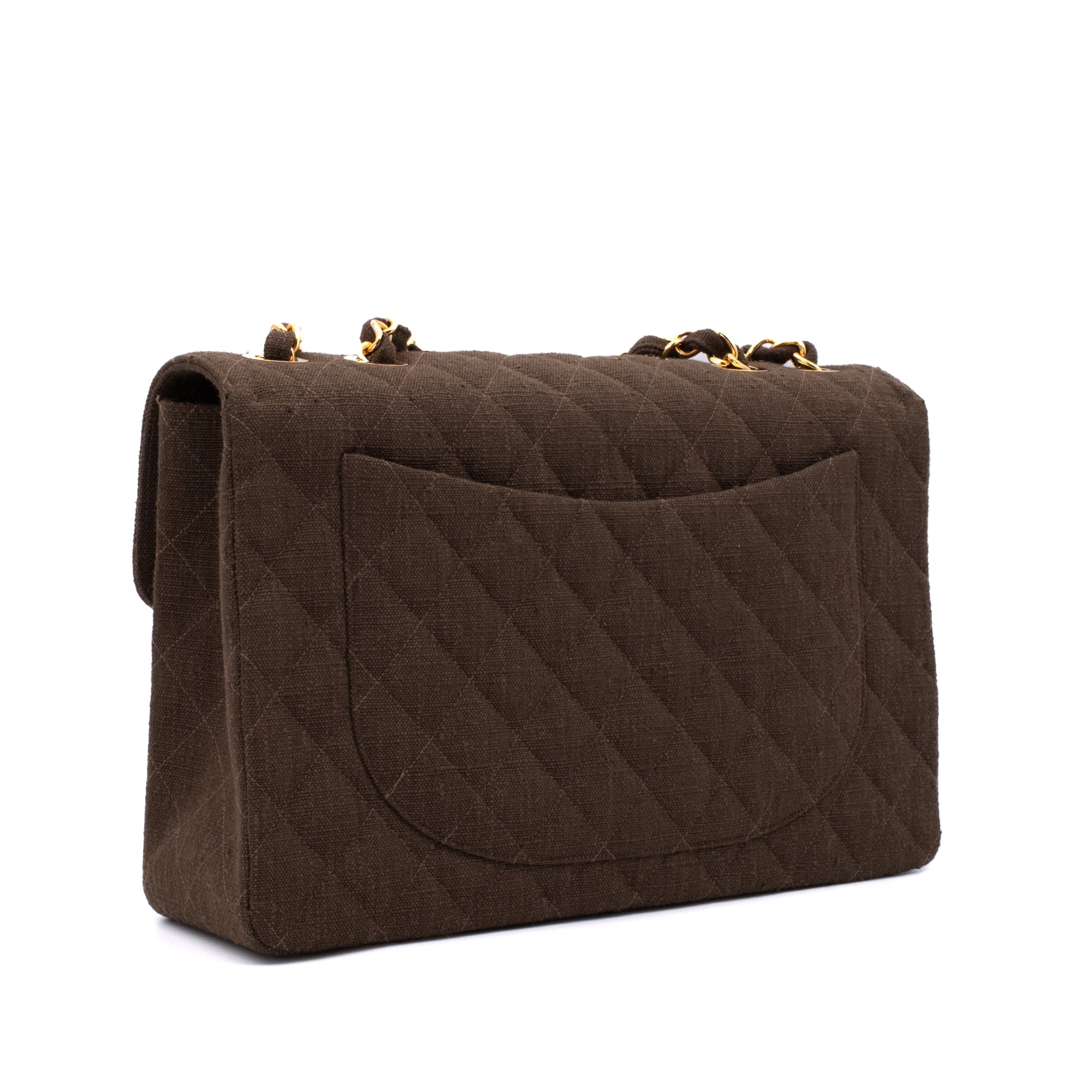 Chanel Classic Jumbo Maxi Single Flap Leinen Braun GHW