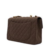 Chanel Classic Jumbo Maxi Single Flap Leinen Braun GHW