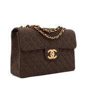 Chanel Classic Jumbo Maxi Single Flap Leinen Braun GHW