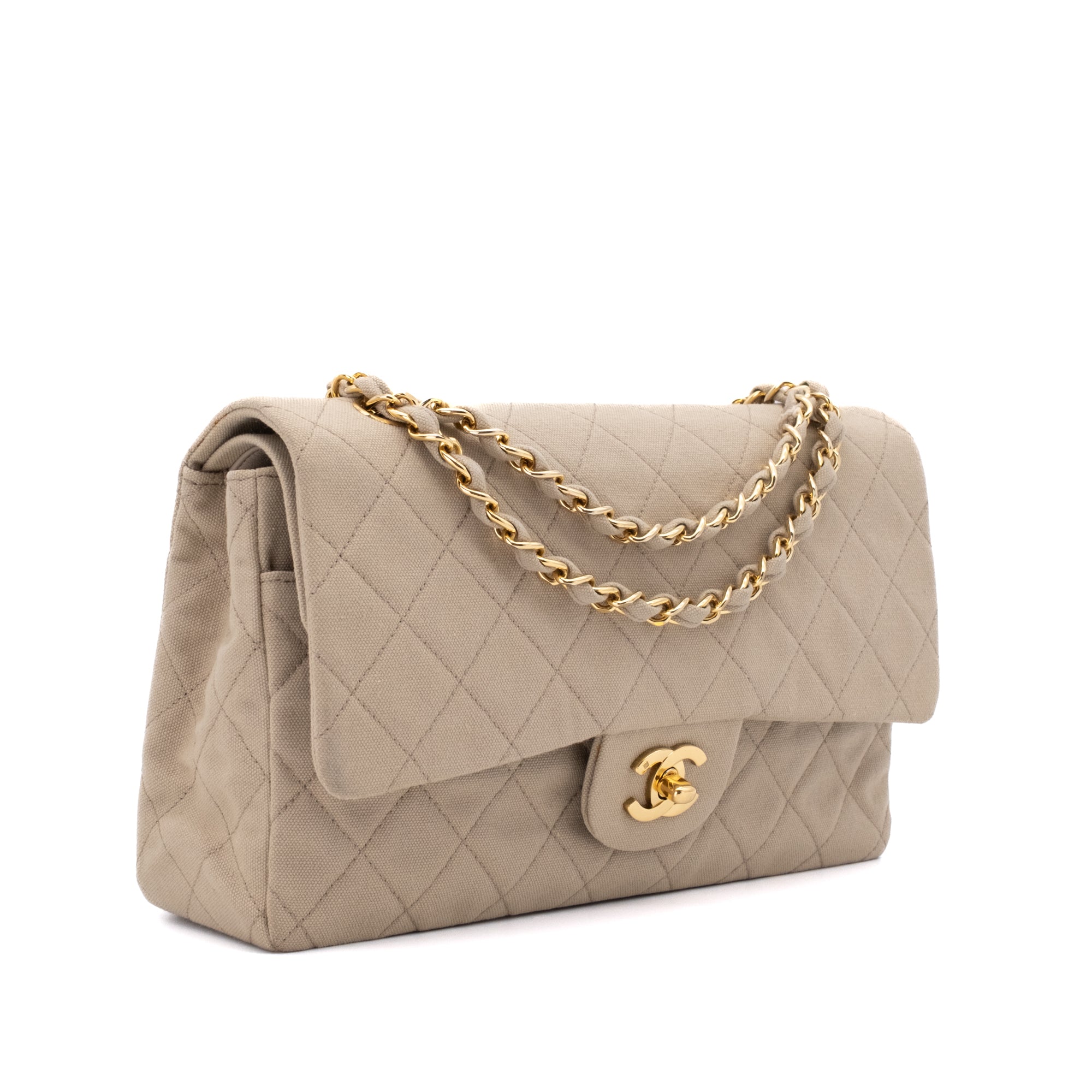 Chanel Classic Double Flap Medium Denim Beige GHW