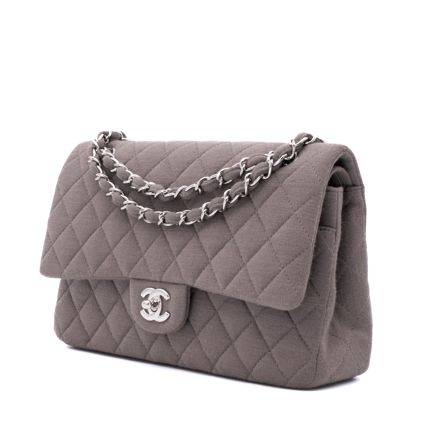 Chanel Classic Double Flap Medium Jersey Taupe Anthrazit PHW