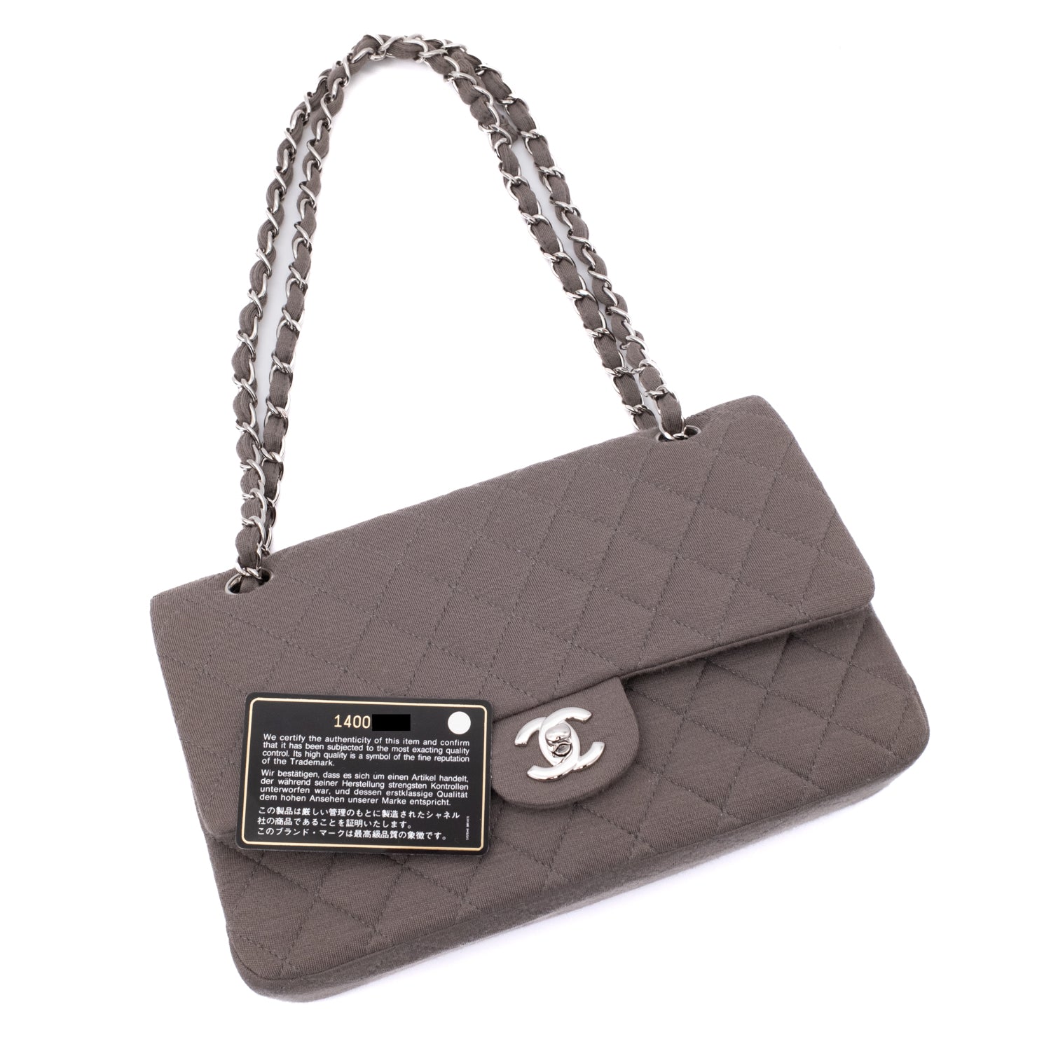 Chanel Classic Double Flap Medium Jersey Taupe Anthrazit PHW