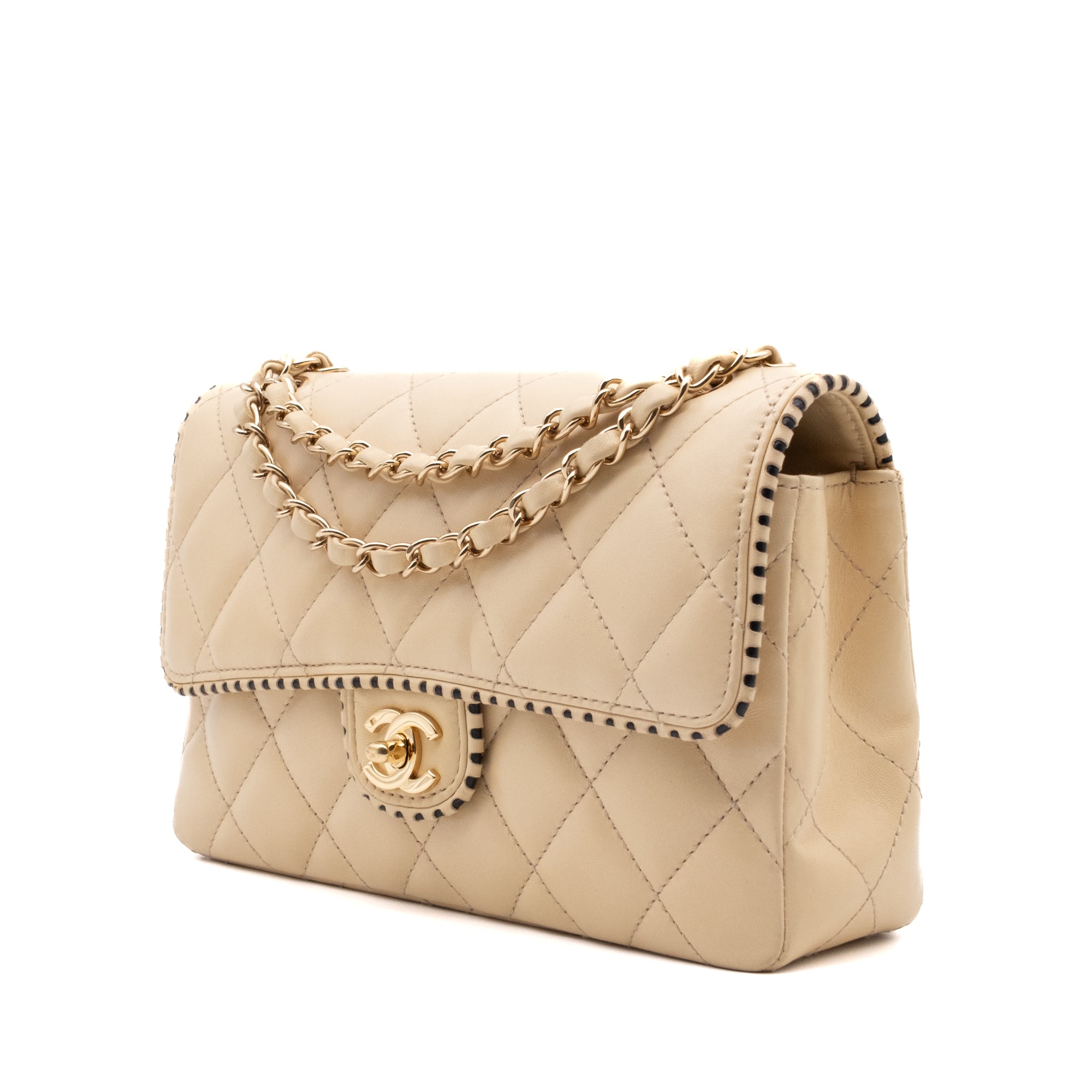 Chanel Classic Single Flap Medium Lammleder Beige GHW