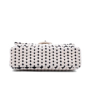 Chanel Classic Single Flap Medium Wolle Schwarz Weiß GHW