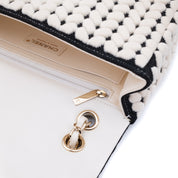 Chanel Classic Single Flap Medium Wolle Schwarz Weiß GHW