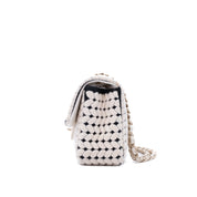 Chanel Classic Single Flap Medium Wolle Schwarz Weiß GHW