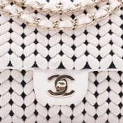 Chanel Classic Single Flap Medium Wolle Schwarz Weiß GHW