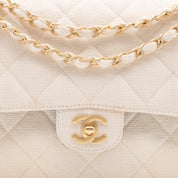 Chanel Classic Double Flap Medium Raffia Stroh Creme GHW