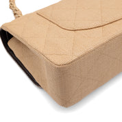 Chanel Classic Double Flap Medium Raffia Stroh Beige GHW