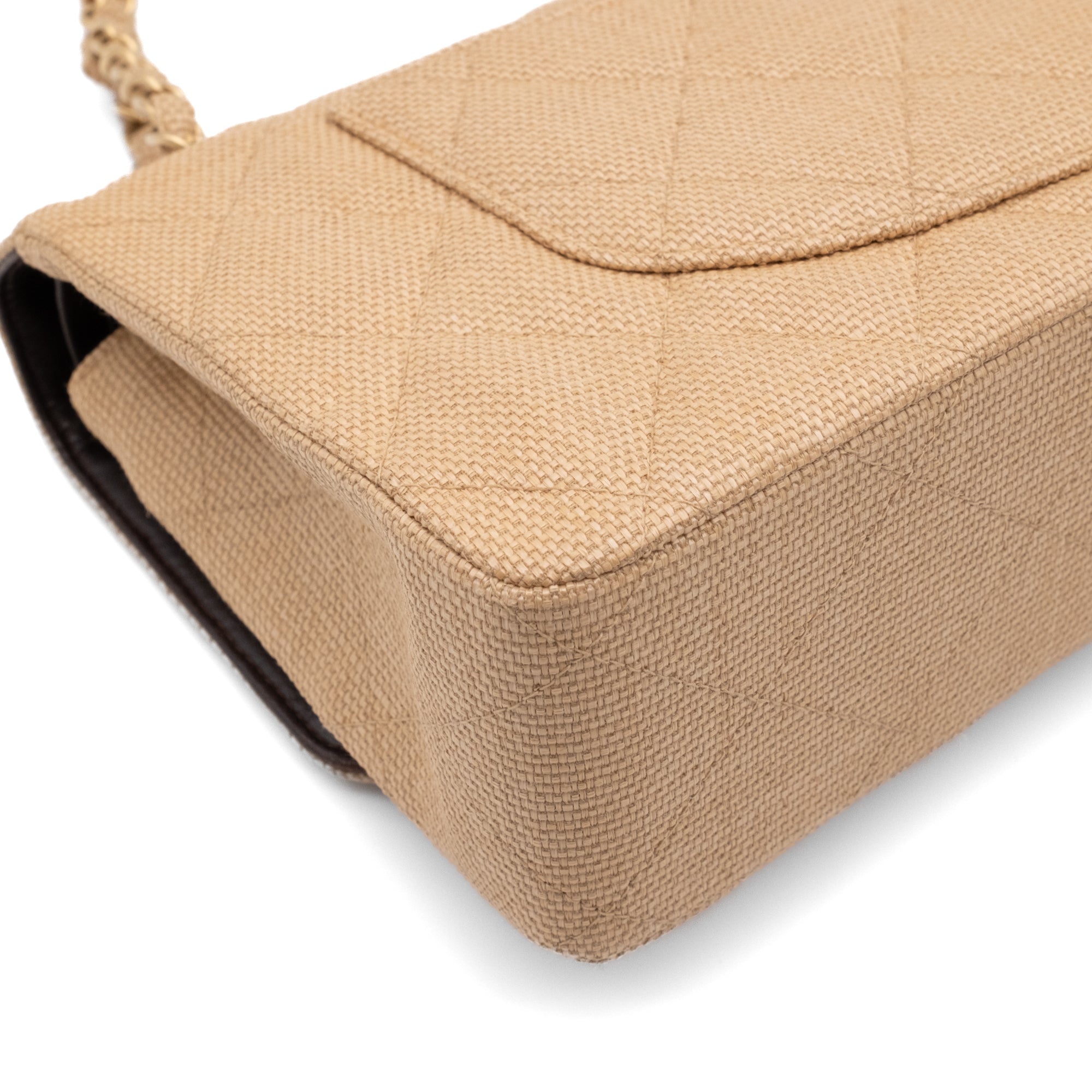 Chanel Classic Double Flap Medium Raffia Stroh Beige GHW