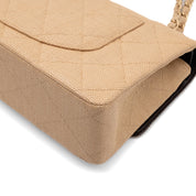 Chanel Classic Double Flap Medium Raffia Stroh Beige GHW