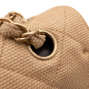 Chanel Classic Double Flap Medium Raffia Stroh Beige GHW