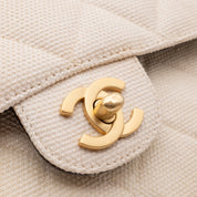 Chanel Classic Double Flap Medium Raffia Stroh Creme GHW