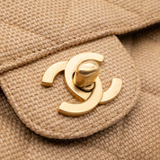 Chanel Classic Double Flap Medium Raffia Stroh Beige GHW
