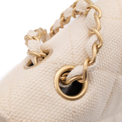 Chanel Classic Double Flap Medium Raffia Stroh Creme GHW