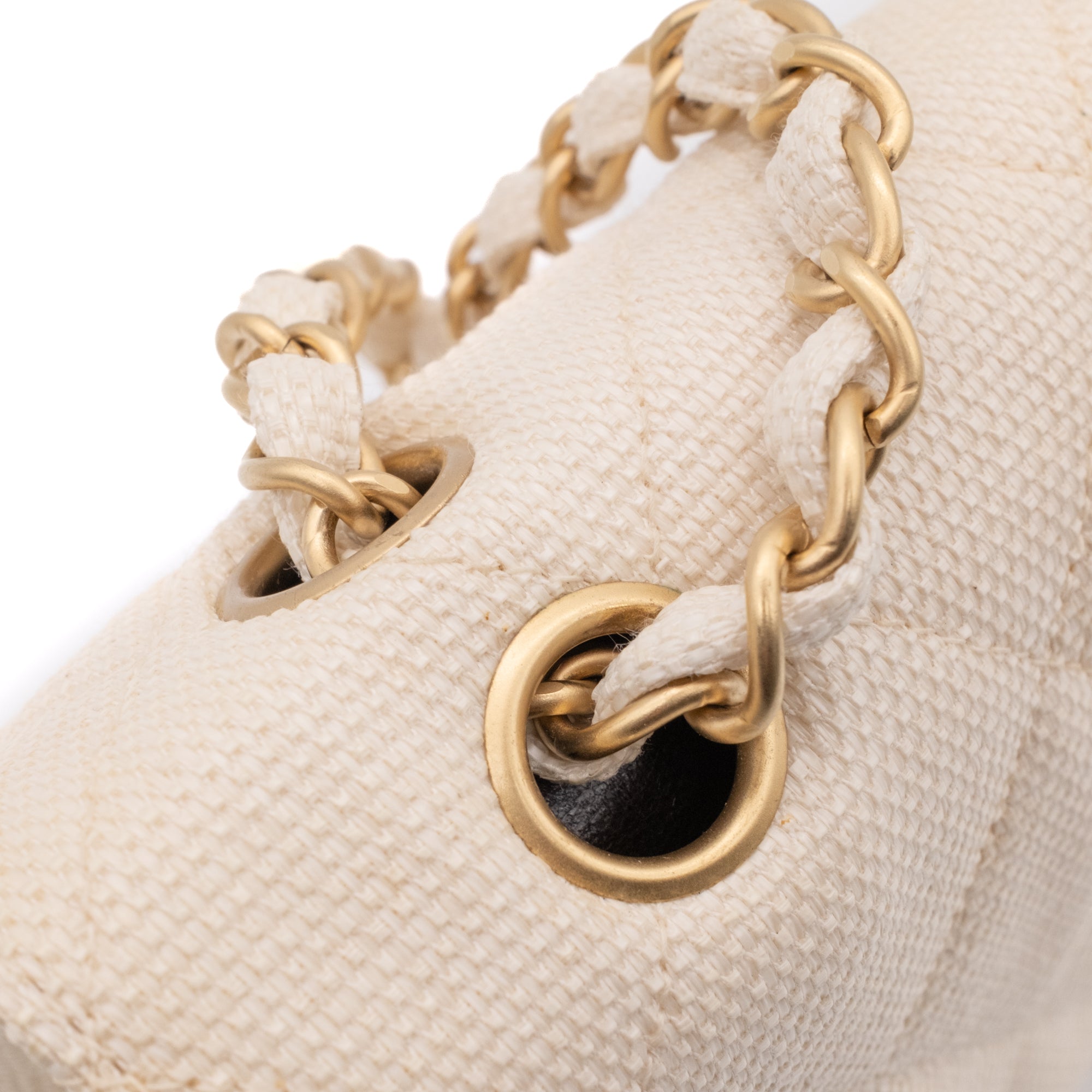 Chanel Classic Double Flap Medium Raffia Stroh Creme GHW