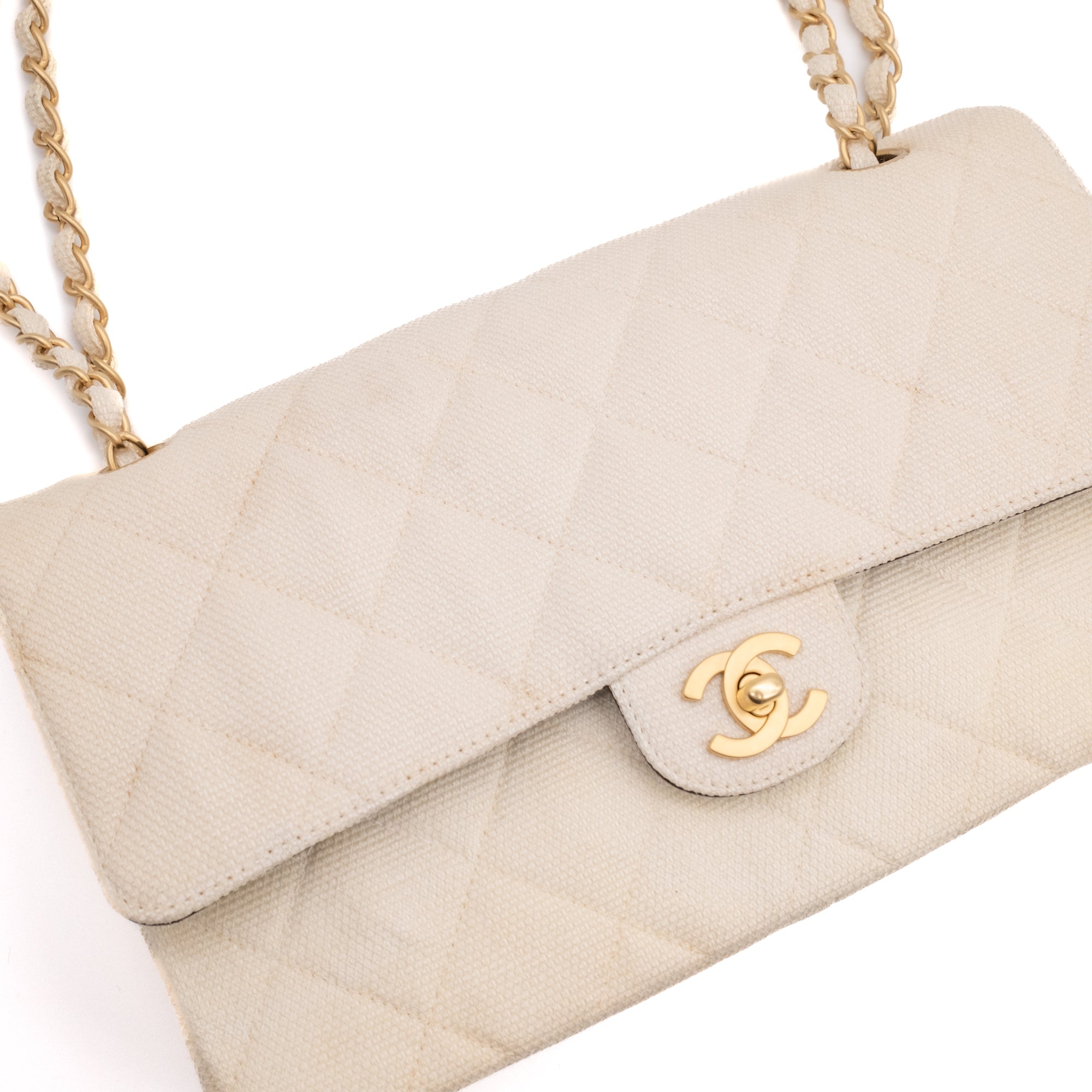 Chanel Classic Double Flap Medium Raffia Stroh Creme GHW