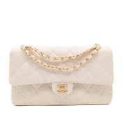 Chanel Classic Double Flap Medium Raffia Stroh Creme GHW