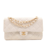 Chanel Classic Double Flap Medium Raffia Stroh Creme GHW