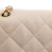 Chanel Classic Double Flap Medium Raffia Stroh Creme GHW