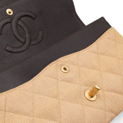Chanel Classic Double Flap Medium Raffia Stroh Beige GHW