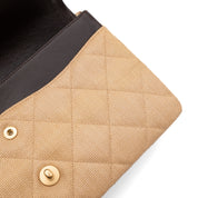 Chanel Classic Double Flap Medium Raffia Stroh Beige GHW