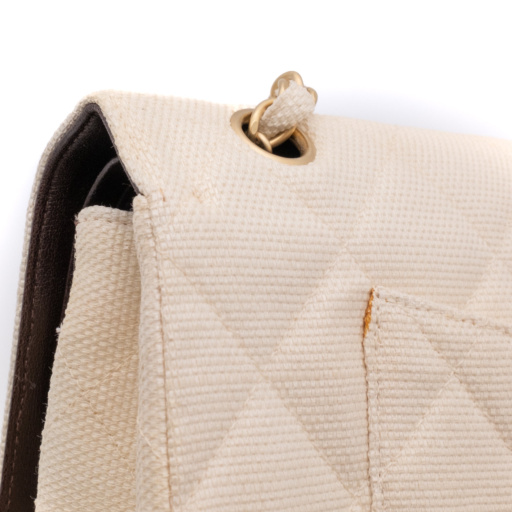 Chanel Classic Double Flap Medium Raffia Stroh Creme GHW