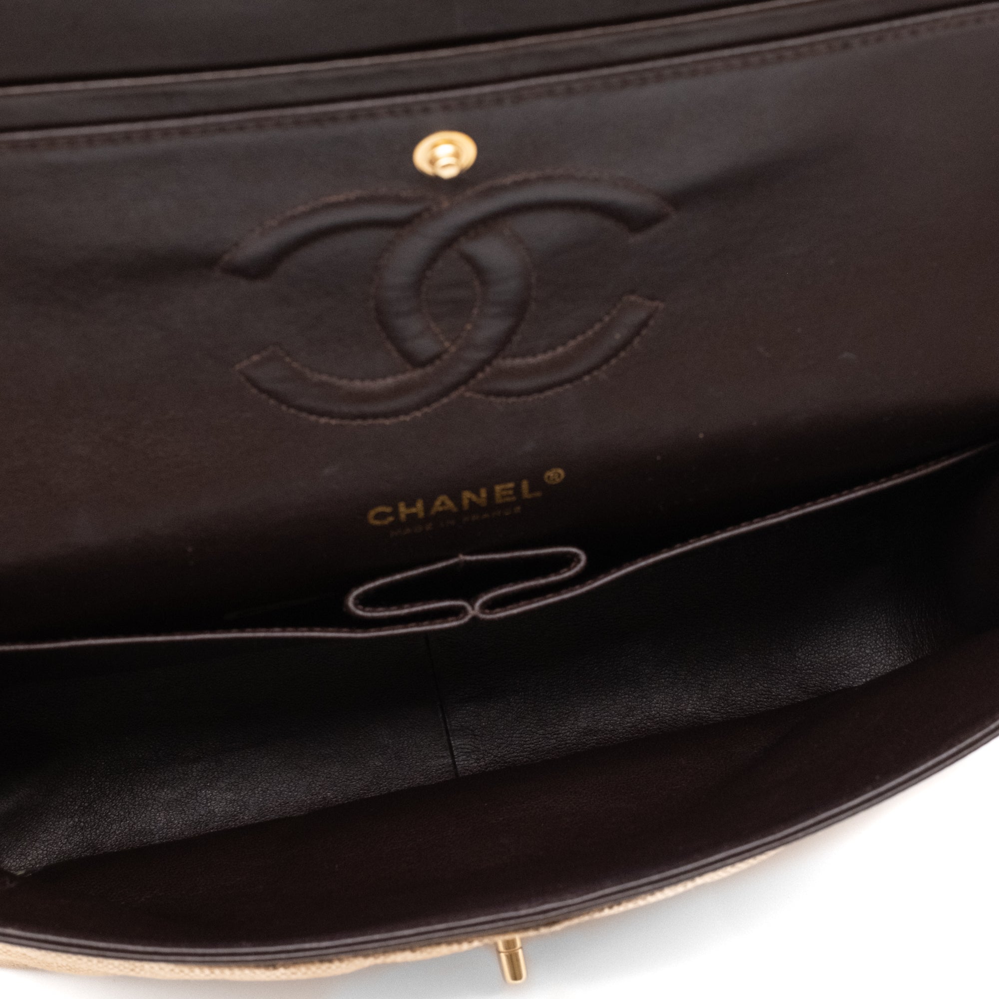 Chanel Classic Double Flap Medium Raffia Stroh Beige GHW