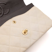 Chanel Classic Double Flap Medium Raffia Stroh Creme GHW