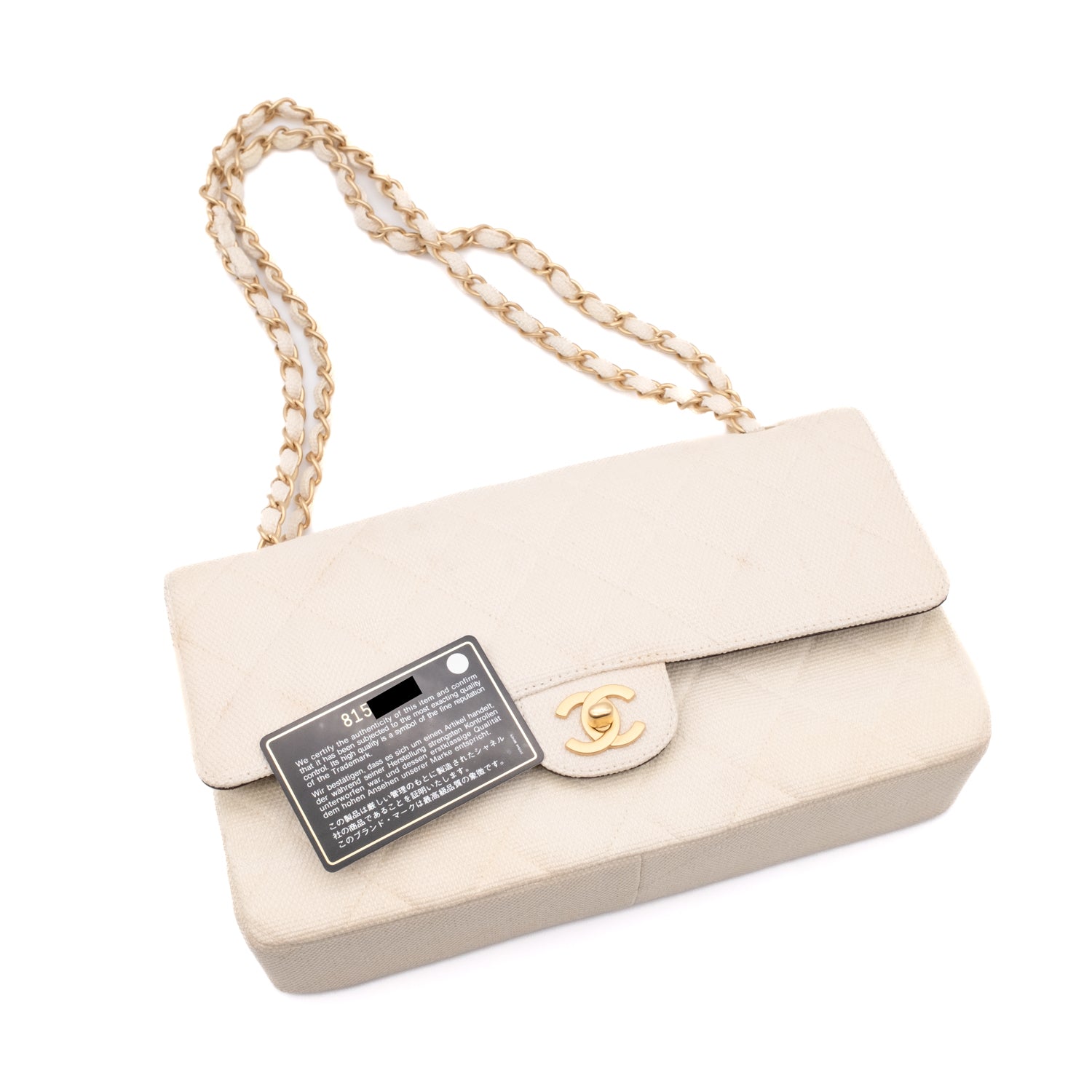 Chanel Classic Double Flap Medium Raffia Stroh Creme GHW